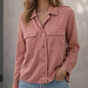 Lucky Brand weathered chambray denim button-up chore shirt